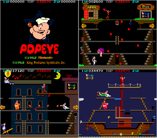 Screenshots of the Popeye game