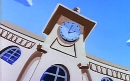 The Adventures of Super Mario Bros 3 - The clock reads 1400hrs in Toddler Terrors of Time Travel instead of "just before midday"