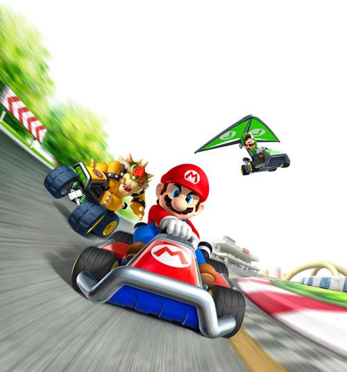 Bowser and Luigi racing on Toad Circuit