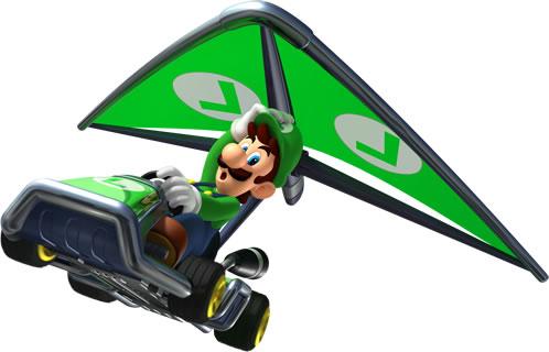 Luigi gliding through the air