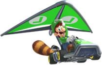 Luigi with a Tanooki tailed kart