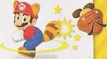 Raccoon Mario hitting a Goomba with his tail