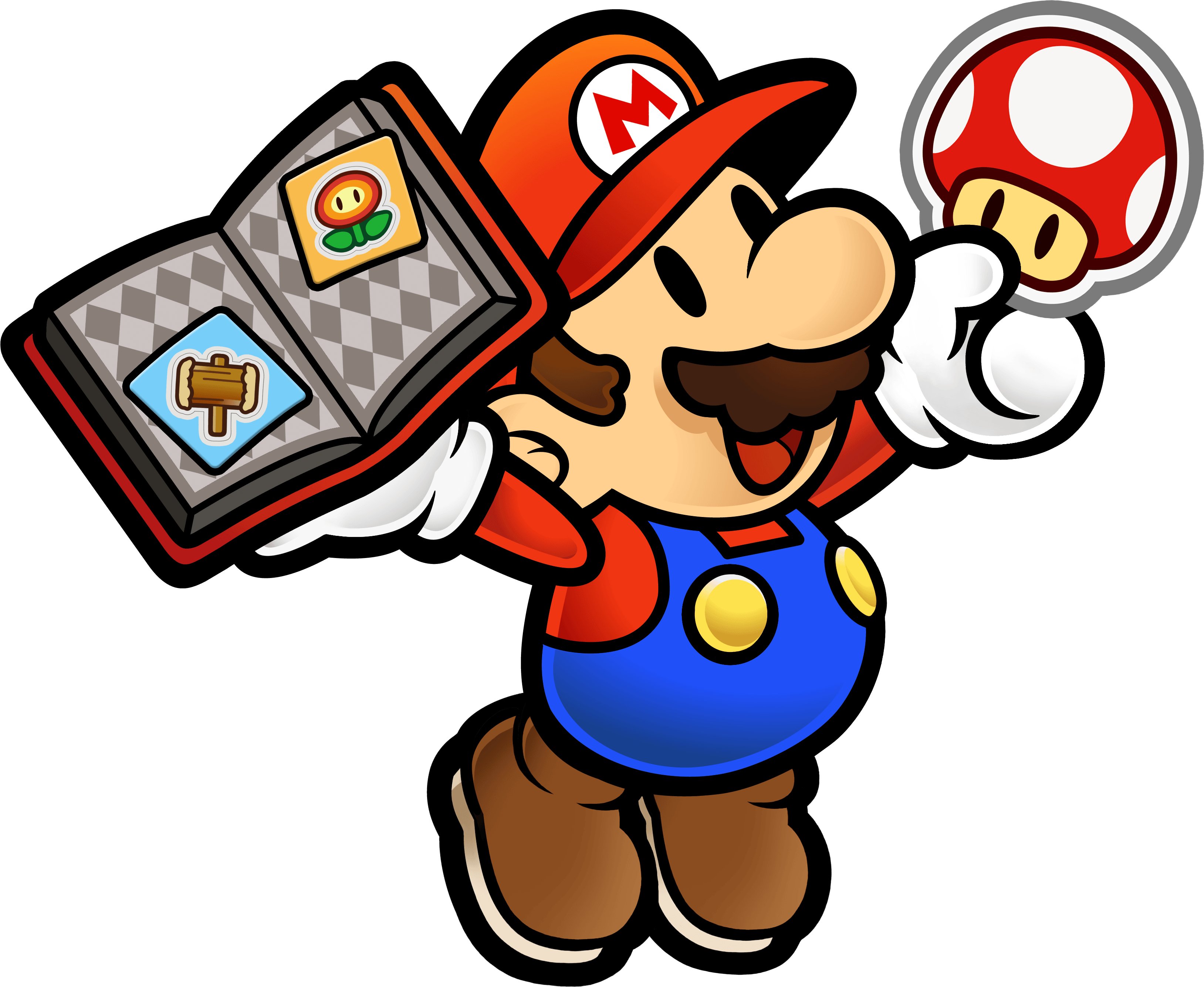 Paper Mario with a Mushroom sticker to add to his sticker book. 