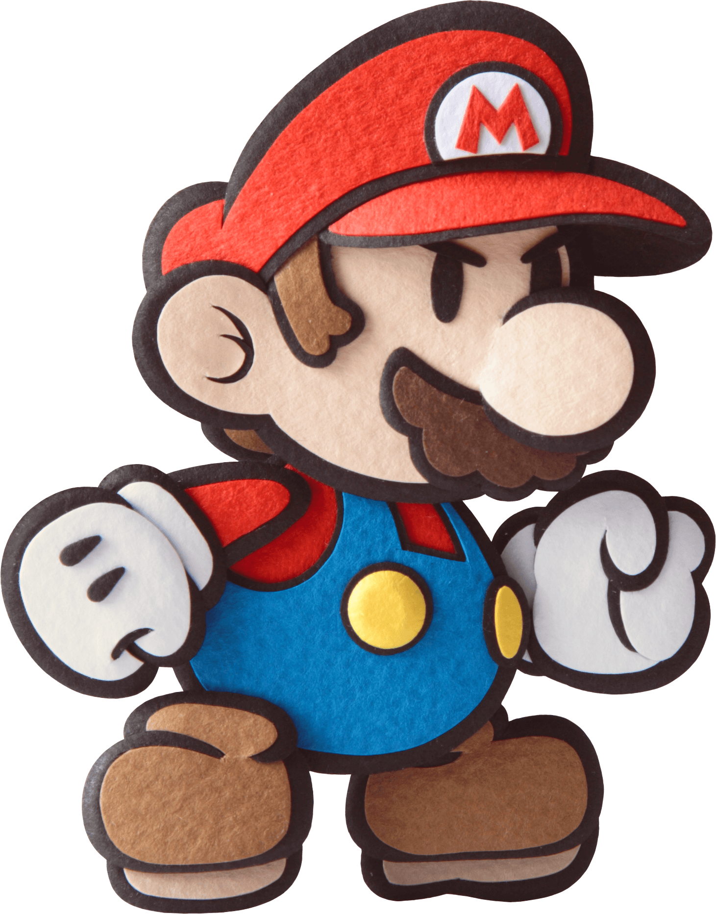 Paper Mario looking serious with a clenched fist. 