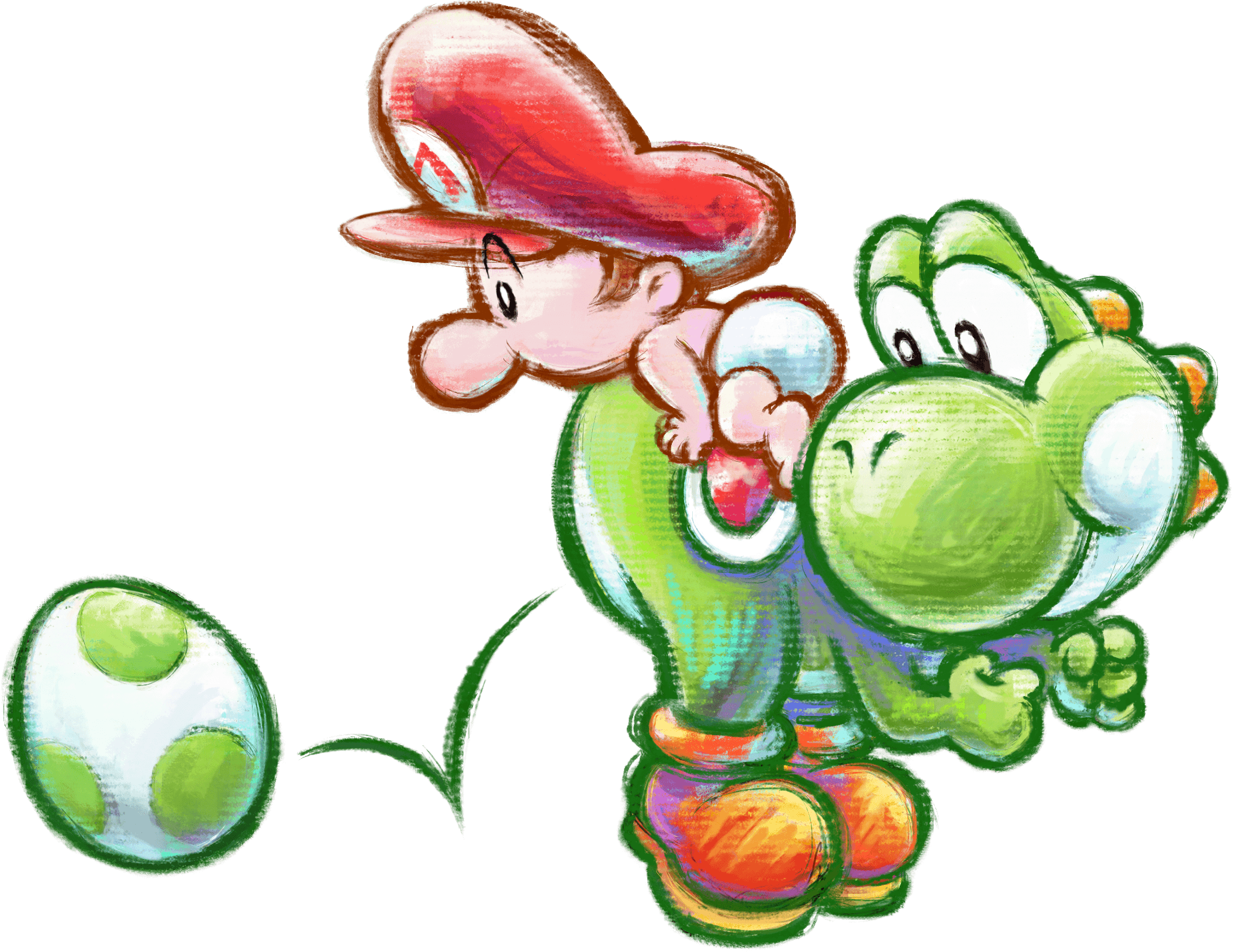 Baby Mario and Yoshi laying an Egg.