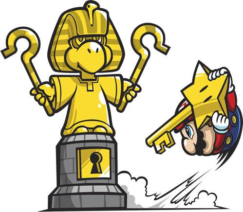 Mario about to activate King Tuts golden statue