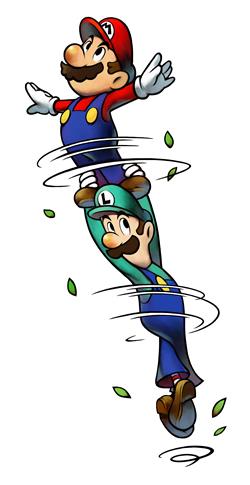 Mario and Luigi performing a spin attack