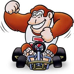 Donkey Kong Jr beating his chest while driving