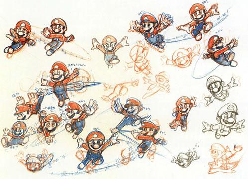 Many concept arts of Mario