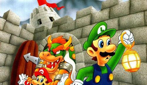 Luigi searching for Mario, who is being kidnapped by Bowser just behind him!