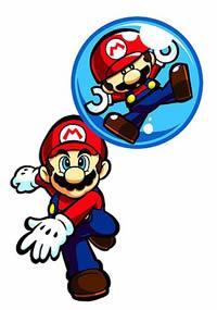 Mario smashing an orb containing a mini Mario