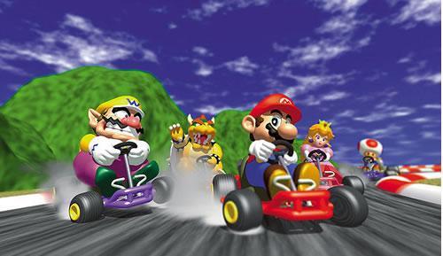 An artwork scene with Wario, Bowser, Mario, Peach and Toad