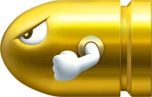 A golden bullet bill in New Super Mario Bros. 2