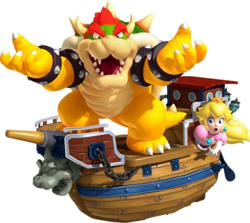 Bowser taking the Princess captive in his air ship in Super Mario 3D Land