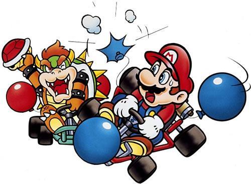 Bowser throwing a red shell at Mario in battle mode