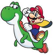 The iconic picture of Mario riding Yoshi, the most famous picture associated with Super Mario World