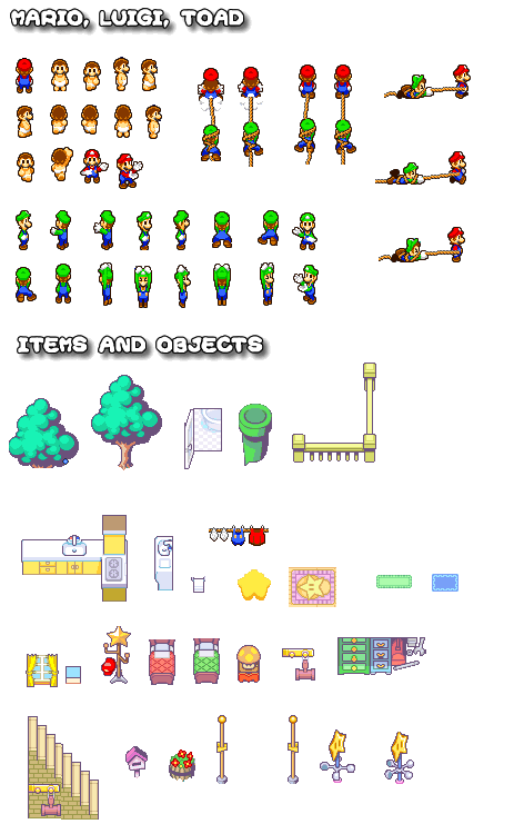 Sprites of Mario, Luigi and Toad from Mario & Luigi Superstar Saga