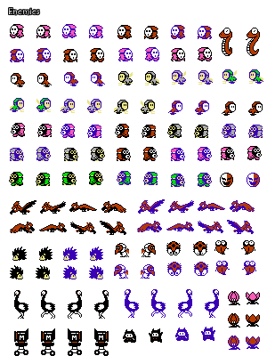 Sprites of enemies from the NES version of Super Mario Bros 2