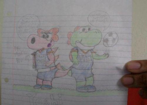 Yoshi and Birdo as soccer teammates