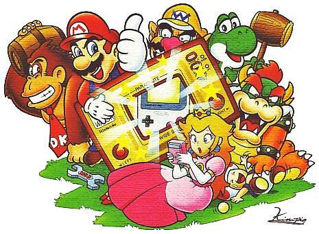 Mario, DK, Wario, Yoshi, Bowser, Peach and Toad in Game & Watch Gallery 2 artwork