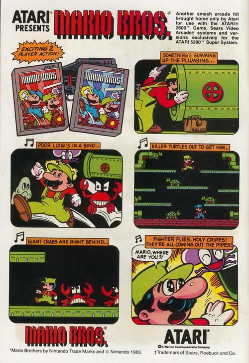 An comic style advertising poster for the Atari version of Mario Bros.
