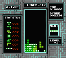 A screenshot of the NES version of Tetris