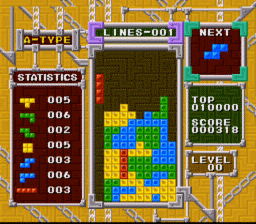 A screenshot of the SNES version of Tetris