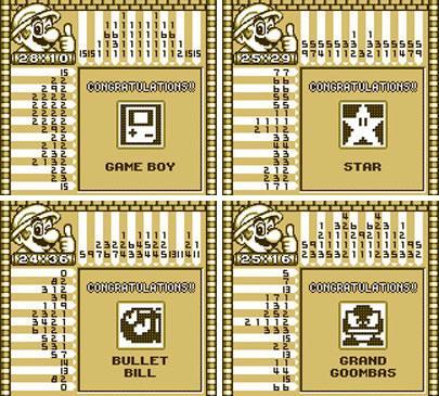 The Kinoko Cup in Mario's Picross features Bullet Bill, Grand Goomba, Star and Game Boy cameos