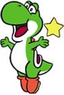 Yoshi jumping for joy at selling 500,000 units of his first namesake game on day one.