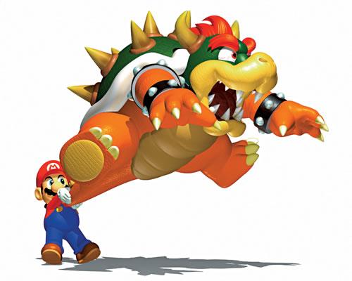 Mario swinging Bowser by his tail in Super Mario 64