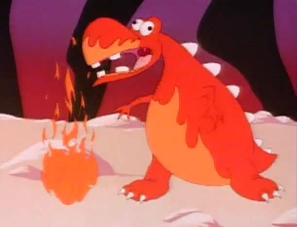 A Blargg coming after Mario and Luigi in the lava pits