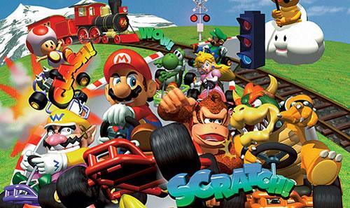 A group artwork featuring all the characters in Mario Kart 64