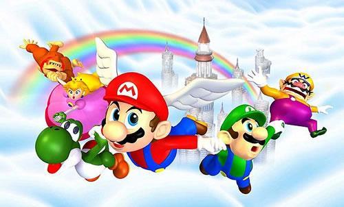 Mario, Donkey Kong, Peach, Yoshi, Luigi and Wario in the Sky Party