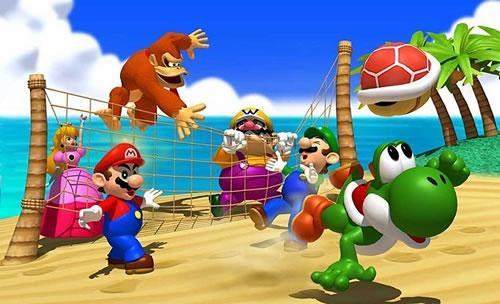 The gang playing volley ball on Yoshi's Tropical Island