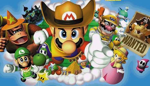 Mario with his cowboy hat on + the other characters from Mario Party 2 in group art