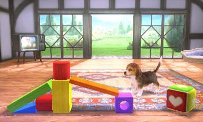 A stage in Super Smash Bros 3DS featuring a Nintendog playing in the background