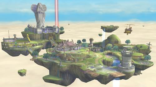 The Skyloft stage from Zelda Skyward Sword in Super Smash Bros U and 3DS