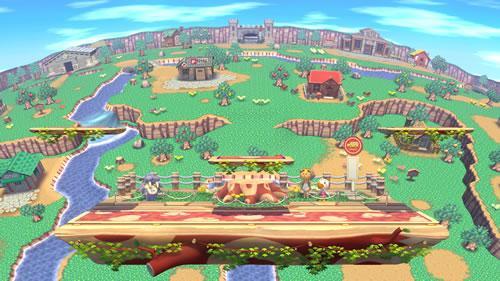 An Animal Crossing styled stage in Super Smash Bros U and 3DS